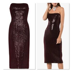 Haney Martina Strapless Sequin Midi Dress in Burgundy - NEW